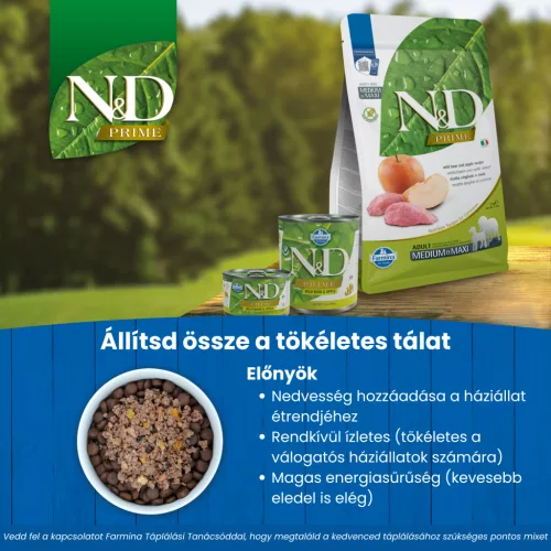 N&D Prime Vaddisznó & Alma Felnőtt Mini Száraz Kutyaeledel 800g