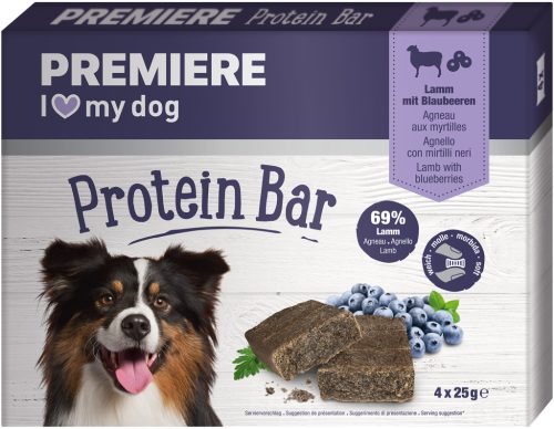 Premiere ProteinBar adult kutya jutalomfalat bárány&áfonya 4x25g