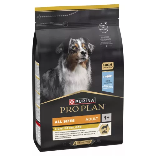 Pro Plan All Sizes Adult Light/Steril fehér halban gazdag száraz kutyaeledel felnőtt kuyáknak 3kg