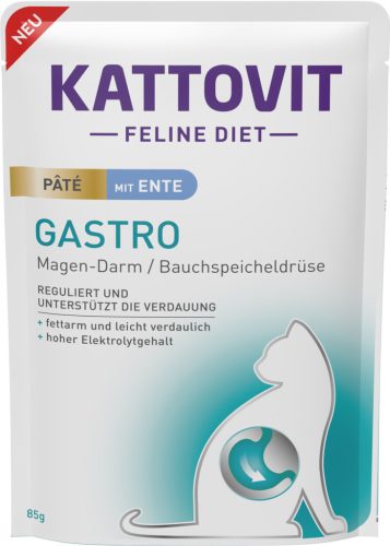 Kattovit Feline Diet paté tasakban, diétás macskaeledel kacsa 10x85g