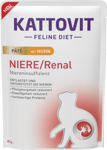 Kattovit Feline Diet paté tasakban, vesekímélő macskaeledel csirke 10x85g
