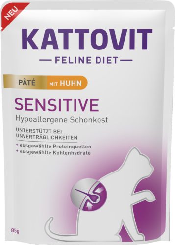 Kattovit Feline Diet paté tasakban, Sensitive macskaeledel csirke 10x85g