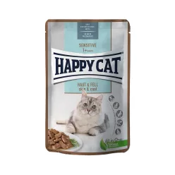   Happy Cat Sensitive bőr&szőr ápoló nedves macskaeledel tasak 20x85g