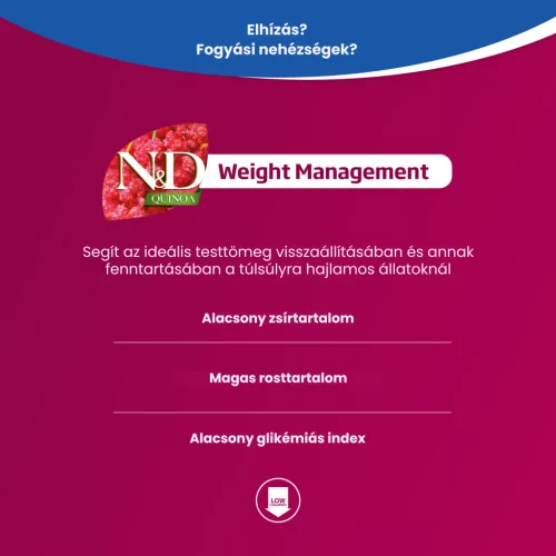 N&D Quinoa Weight Management Bárány Medium & Maxi Felnőtt Száraz Kutyaeledel 2,5kg