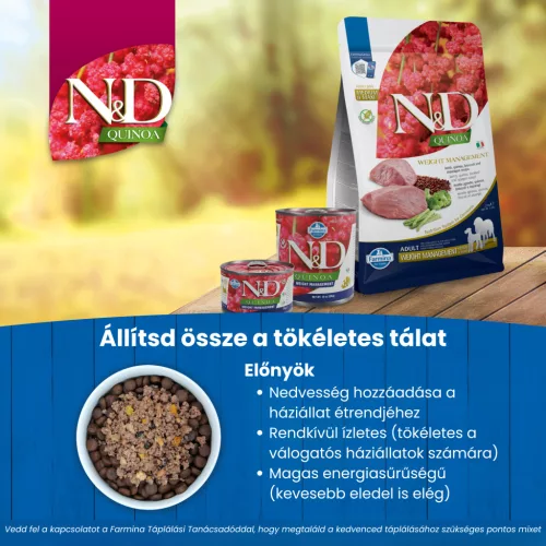 N&D Quinoa Weight Management Bárány Medium & Maxi Felnőtt Száraz Kutyaeledel 2,5kg