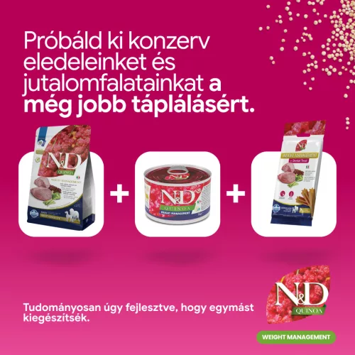 N&D Quinoa Weight Management Bárány Medium & Maxi Felnőtt Száraz Kutyaeledel 2,5kg