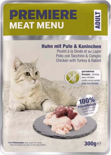 Premiere Meat Menu macska tasak adult szárnyas&nyúl 6x300g