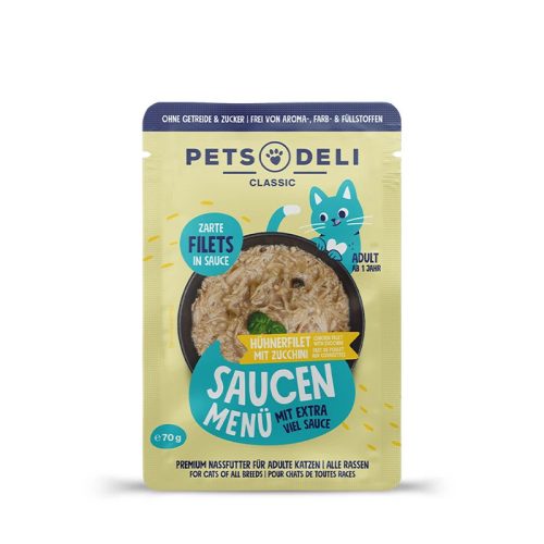 Pets Deli mártásos menü tasak macskáknak csirke&cukkini 12x70g