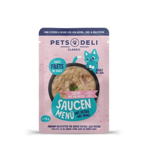 Pets Deli mártásos menü tasak macskáknak lazac&brokkoli 12x70g
