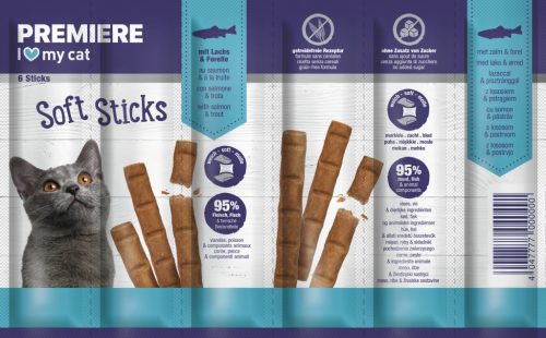 Premiere Sticks macska jutalomfalat lazac&pisztráng 10x6x6g