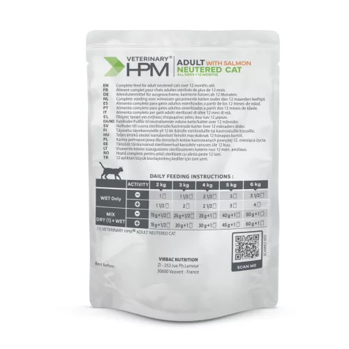 Virbac Veterinary HPM felnőtt nedves macskaeledel ivartalanított lazaccal MP 12x85g