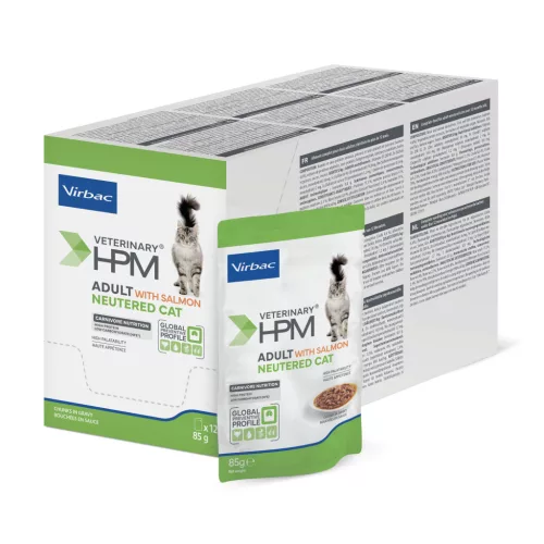 Virbac Veterinary HPM felnőtt nedves macskaeledel ivartalanított lazaccal MP 12x85g