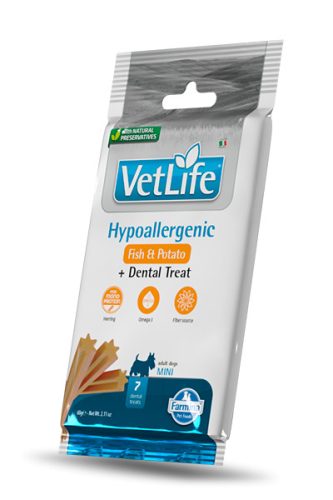 VetLife Dental hipoallergén mini kutya jutalomfalat hal&édesburgonya 60g