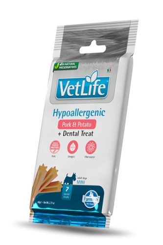 VetLife Dental hipoallergén mini kutya jutalomfalat sertés&édesburgonya 60g