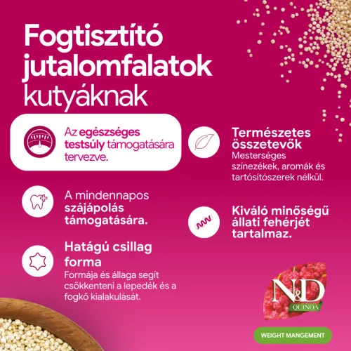 N&D Quinoa Dental Weight Management Mini Fogtisztító kutya jutalomfalat bárány 60g