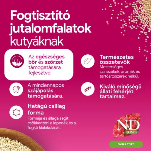 N&D Quinoa Dental Skin&Coat Mini Fogtisztító kutya jutalomfalat hering 60g