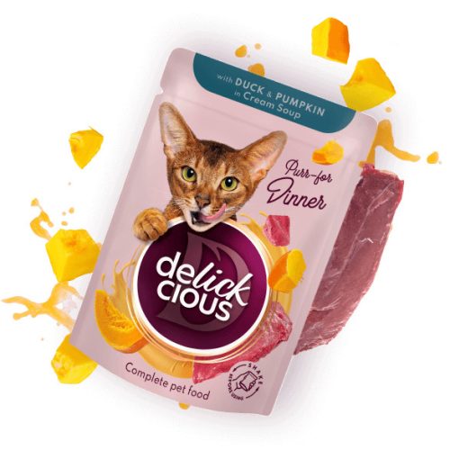 DELICKCIOUS Purr - for Dinner kacsa & sütőtök nedves macskaeledel 12x85g