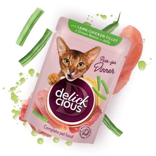 DELICKCIOUS Purr - for Dinner bárány & csirke & bab nedves macskaeledel 12x85g