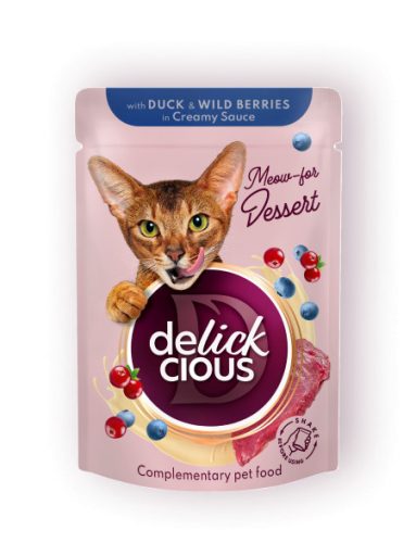 DELICKCIOUS Meow - for Dessert kacsa & bogyós gyümölcs nedves macskaeledel 12x80g