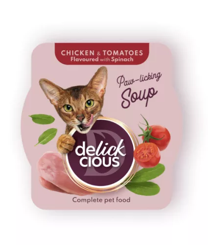 DELICKCIOUS Paw - licking Soup csirke & paradicsom nedves macskaeledel 80g