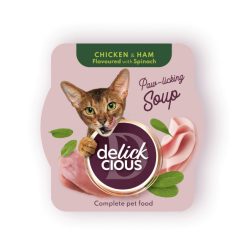   DELICKCIOUS Paw - licking Soup csirke & sonka & spenót nedves macskaeledel 80g