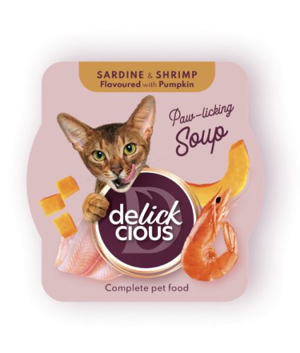 DELICKCIOUS Paw - licking Soup rák & szardínia & sütőtök nedves macskaeledel 80g