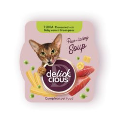   DELICKCIOUS Paw - licking Soup tonhal & kukorica & zöldbab nedves macskaeledel 80g