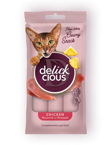 DELICKCIOUS Nose - licking Creamy Snack kiegészítő eledel macskáknak csirke & ananász 4x15g