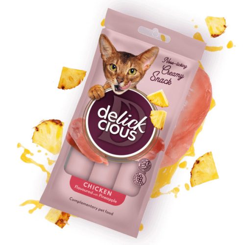 DELICKCIOUS Nose - licking Creamy Snack kiegészítő eledel macskáknak csirke & ananász 4x15g