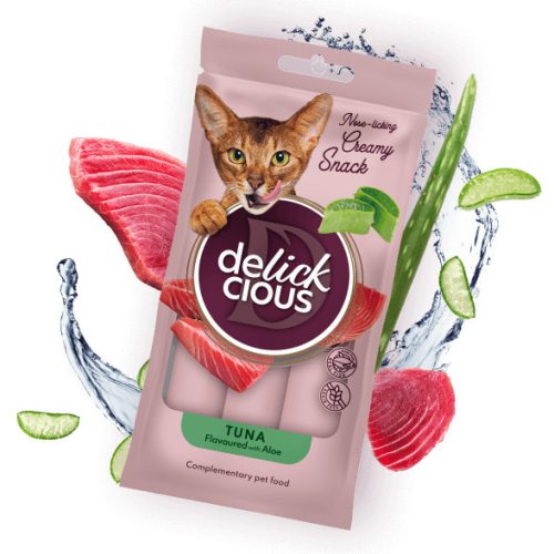 DELICKCIOUS Nose - licking Creamy Snack kiegészítő eledel macskáknak tonhal & aloe vera 4x15g