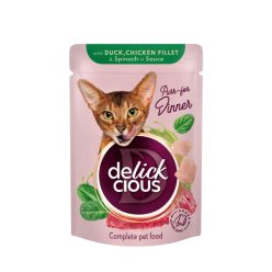   DELICKCIOUS Purr - for Dinner kacsa & csirke & spenót nedves macskaeledel 12x85g