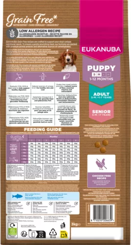 Eukanuba gabonamentes Small&Medium Breeds száraz kutyaeledel kölyök tengeri hal 3kg