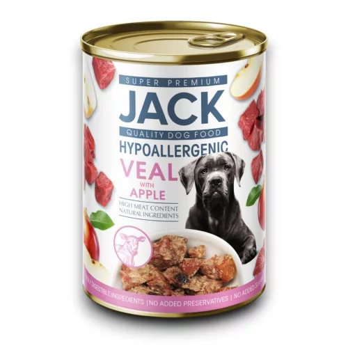 JACK hipoallergén nedves kutyaeledel borjú&alma konzerv 12x400g