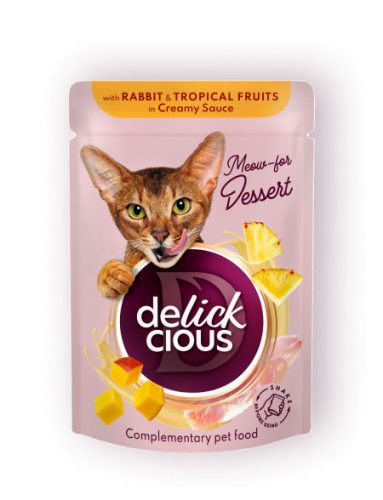 DELICKCIOUS Meow - for Dessert nyúl & trópusi gyümölcs nedves macskaeledel12x80g