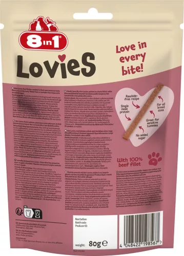 8in1 Lovies kutya jutalomfalat marhahús csíkok 80g