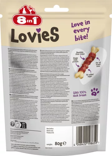 8in1 Lovies kutya jutalomfalat kacsa kálciumcsont 80g
