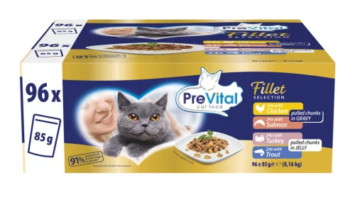PreVital macska tasak MP vegyes szárnyas&halas filé válogatás 96x85g