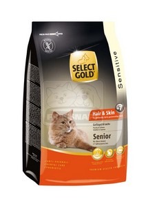 SELECT GOLD Hair & Skin Senior baromfi, lazac & garnéla száraz macskaeledel, 400 g
